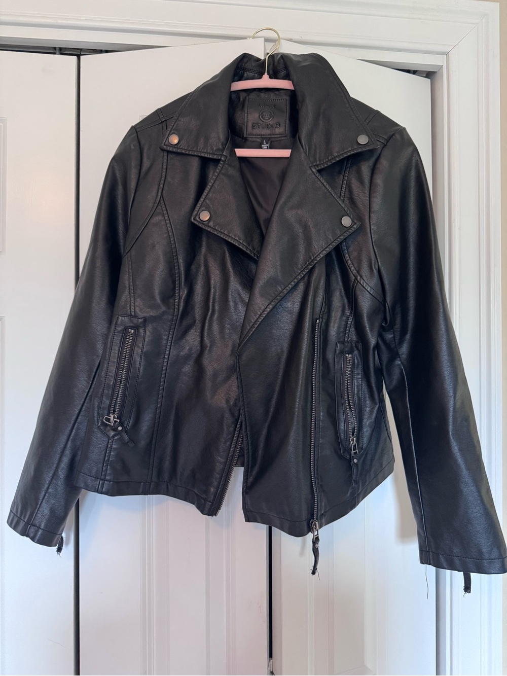 Max Studio Black Faux Leather Moto Jacket